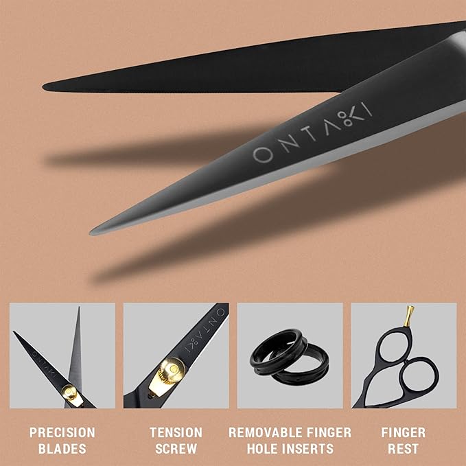 Ontaki Beard & Mustache Scissors & Combs for Men - 5.5" Black, Right Hand