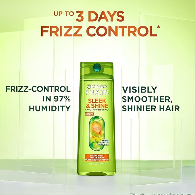 Garnier Fructis Sleek & Shine Shampoo and Conditioner Set for Dry, Frizzy Hair, Up to 72 Hours of Frizz Control, Smooths Flyaways & Boosts Shine, 22 + 21 Fl Oz (Packaging May Vary)