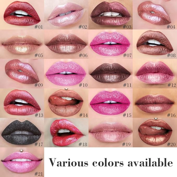 Kaely 2-in-1 Rose Metallic Lipstick and Lip Liner, Shimmer Liquid Metallic Lipsticks for Women, Glitter Lip Gloss Stain Long Lasting Waterproof Smudge Proof 24 Hour, Vegan Makeup, 15
