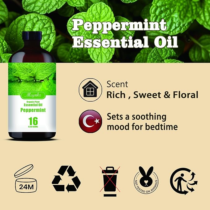 MLYNKL Peppermint Essential Oil,for Diffuser,16oz+Roll-On 0.33oz