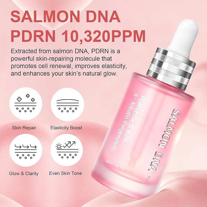 Pink PDRN Peptide Serum – Salmon DNA 10,320ppm with 12 Peptides & Niacinamide for Skin Repair, Hydration & Firming