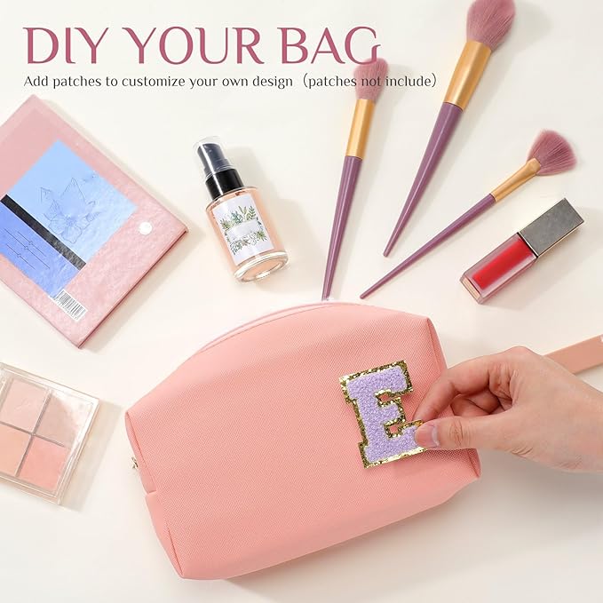 Sanwuta 9 Pcs Makeup Bags Bulk Bridesmaid Proposal Gifts Cosmetic Bags Preppy PU Leather Double Zipper Toiletry Pouch Portable Travel Organizer Case for Women Bachelorette Gift(Pink Purple Series)