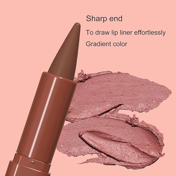2-in-1 Gradient Dark Red Lip Liner & Lipstick, Waterproof Long Lasting Matte Lip Liner Pencil, Makeup Smudge proof lip liner with Cone Tip (08#-Wine)