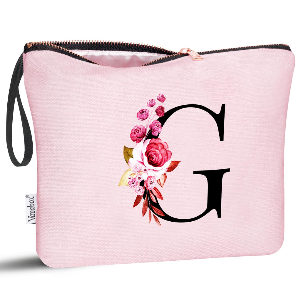 Vavabox A-Z Personalized Makeup Bag, Birthday Gifts for Women Mom, Gifts for Best Friend, Bride Bridesmaid Cosmetic bag (G, 06-Pink)