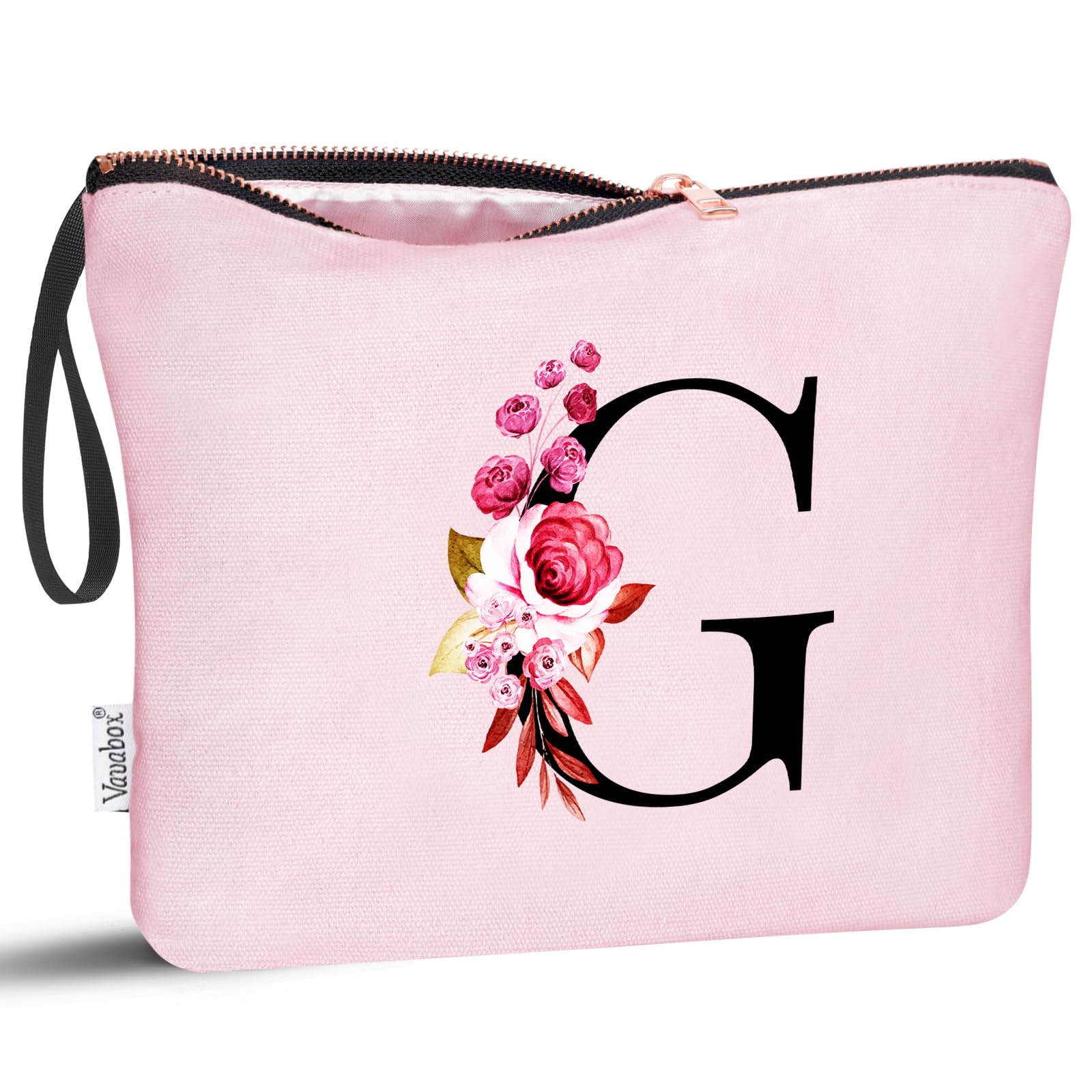 Vavabox A-Z Personalized Makeup Bag, Birthday Gifts for Women Mom, Gifts for Best Friend, Bride Bridesmaid Cosmetic bag (G, 06-Pink)