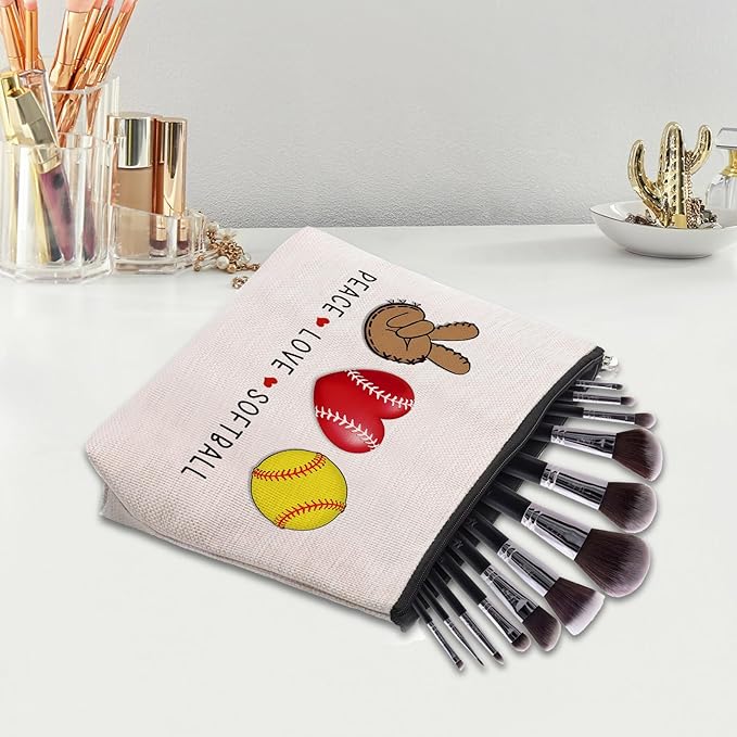 CEASQVAA Softball Cosmetic Bag for Women, Birthday Gifts for Softball Lovers, Coach & Team