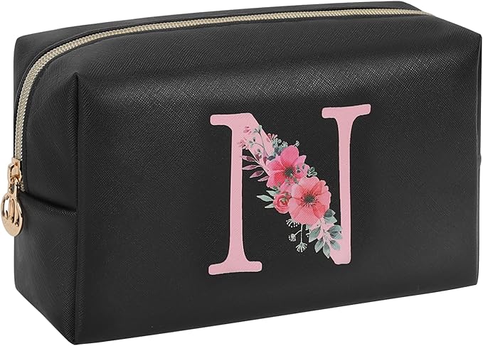 Initial Makeup Bag for Women, Travel Makeup Bag Small Cosmetic Bag, Birthday Gifts for Girls and Women, Teen Girls Gifts Trendy Stuff, Personalized Gifts for Grandkids Teacher Friends Bride Bridesmaid