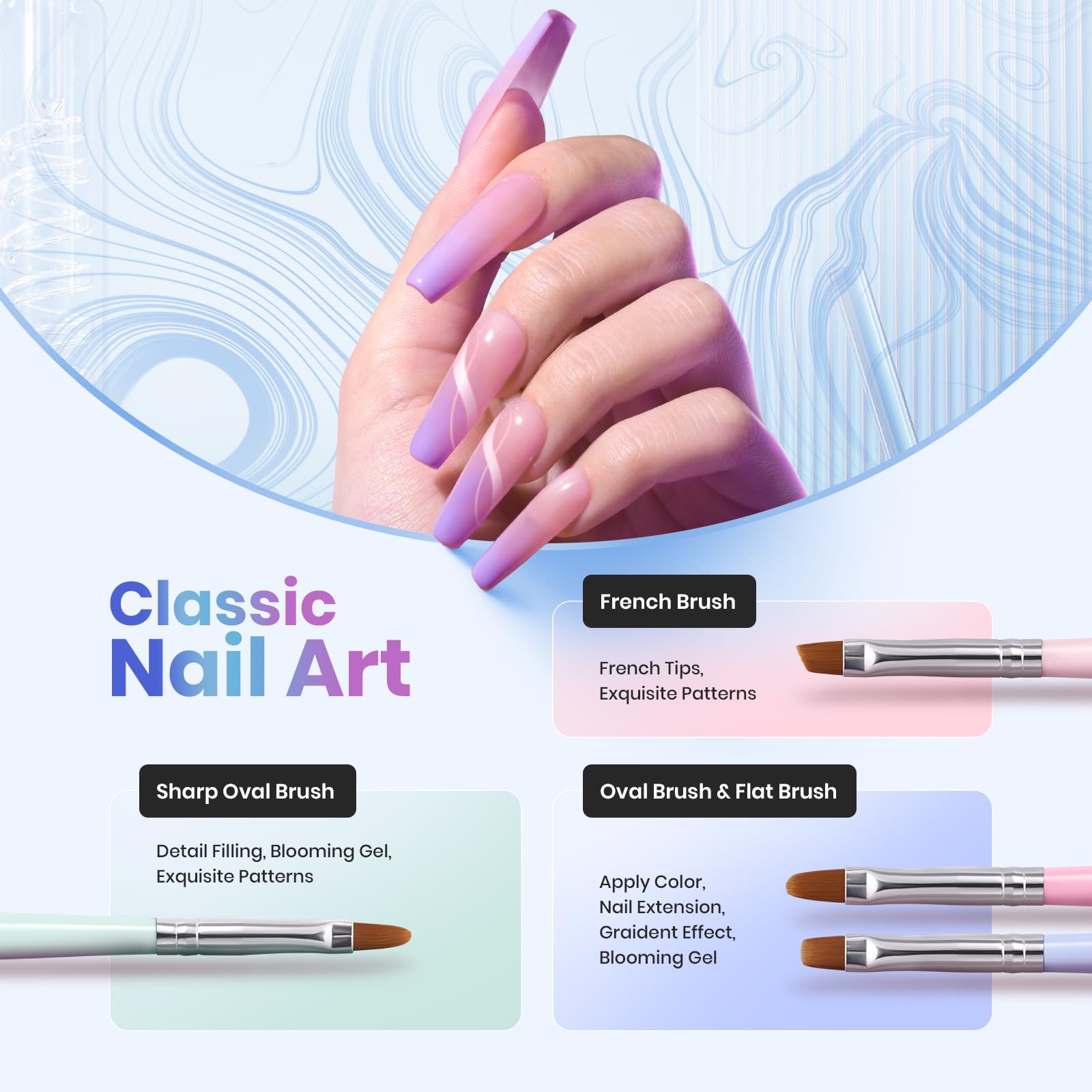 Beetles Gel Polish Nail Art Brushes, 6 Pcs Fingernail Art Design Pens