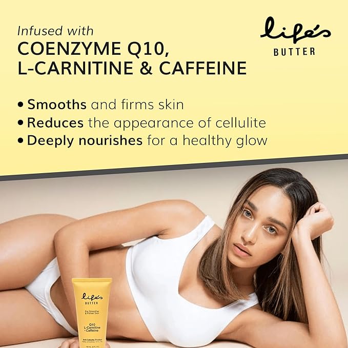 Life's Butter Anti-Cellulite Cream - 100% Natural - Made in USA - Cruelty-Free - Hypoallergenic - Best Cellulite Reduction - Skin Firming + Tightening for Women L-Carnitine + CoQ10 + Caffeine 6 fl oz
