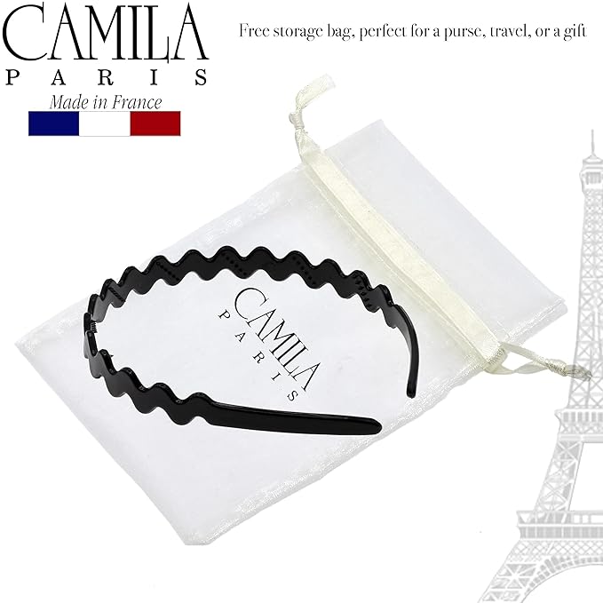 Camila Paris CP3295 French Headband for Women, Black, Strong Hold Grip Women's Hair Band, Ligth and Very Flexible, No Slip Durable Styling Girls Hair Accessories, Made in France