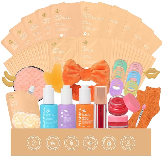 55 Pcs Mothers Day Gift for Women, Overnight Mask, Skin Care Kit, Self-Care Spa Set, Bath & Body Care Basket Gift Set, Face Sheet Mask Gift Basket, Face Serum, Christmas, Anniversary, Wife