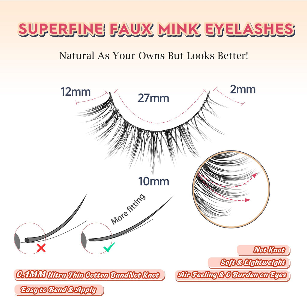 Natural Lashes Wispy Eyelashes Natural Look Short Lashes Pack 12mm Eyelashes C Curl False Lashes Thinner Band 3D Volume Fake Eyelashes 7 Pair Siligli