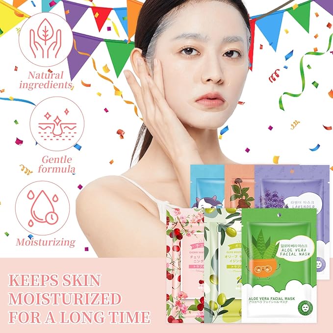 GUOYAOLIFU 24 Pack Sheet Face Masks Skincare for Women,Hydrating Face Masks Suitable for Dry Sensitive Skin,Bulk Facial Mask Gifts Set for Skin Care,Home Skincare Spa for All Skin Types