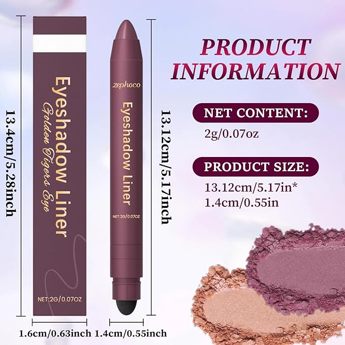 HONGYUNDA Shadow Liner, 2-in-1 Eyeliner & Eyeshadow, Waterproof Eye Shadow Crayon, Smooth, Easy to Color，Duo Eyeshadow Stick for Effortless Smoky or Natural Eye Makeup(Purple + champagne gold