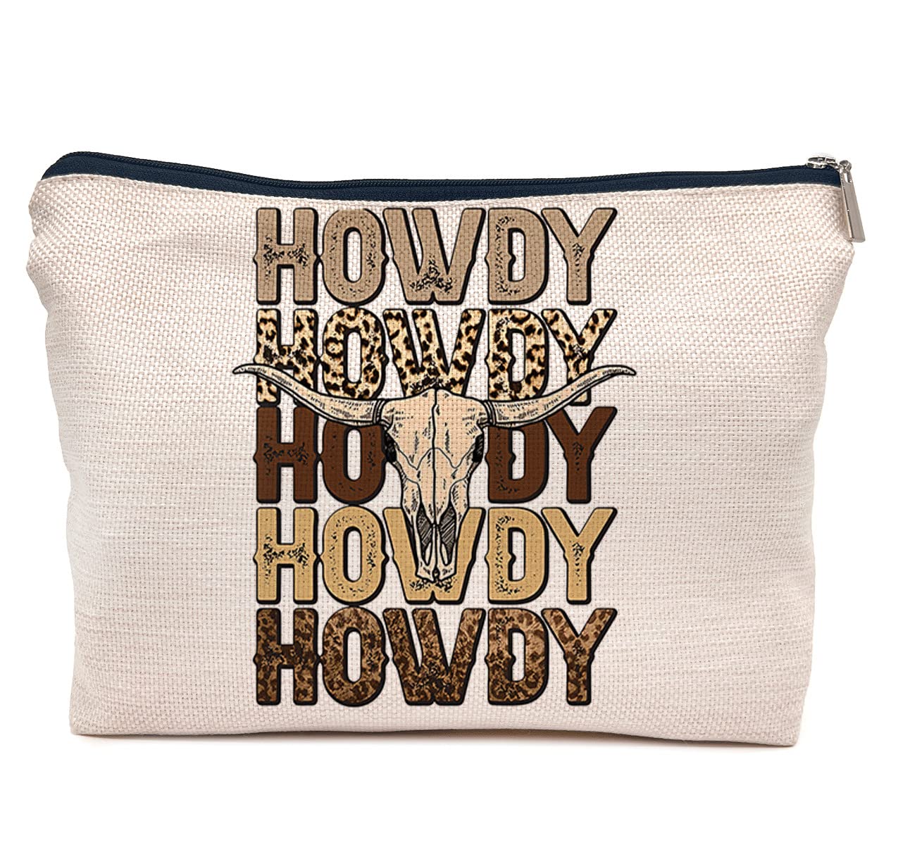 IWXYI Retro Western Leopard Cow Skull Howdy Decor Makeup Bag,Vintage Western Cowboy Howdy Women'S Make up Bag Zipper Pouch Travel Toiletry Gifts For Women Teenage Girls Girl