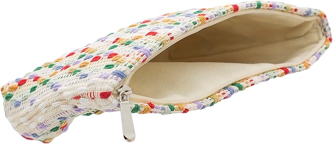 Flat Makeup Bag for Women,Zipper Cosmetic Pouch for Purse,Rainbow Dot