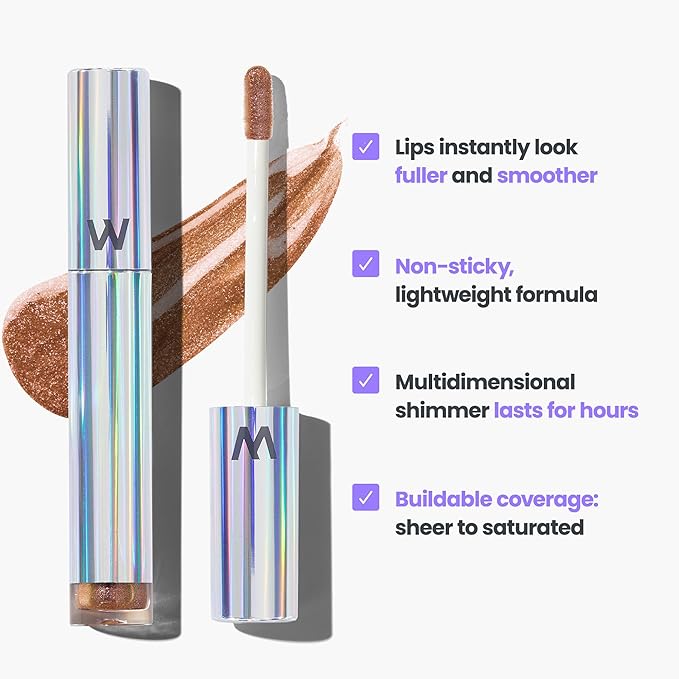 Wonderskin Lip Gloss – Wonder Blading Top Gloss, Hydrating High Shine Lip Makeup (Gold Glitter)