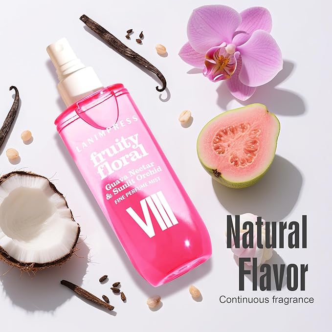 LANIMPRESS 3 FL OZ Hair Mist and Body Spray, Eau De Parfum for Women,Travel Size Fragrance,Fruity Floral Perfume No.8,Vibrant Fresh Scent– With Notes of Guava Nectar, Orchid, Vanilla