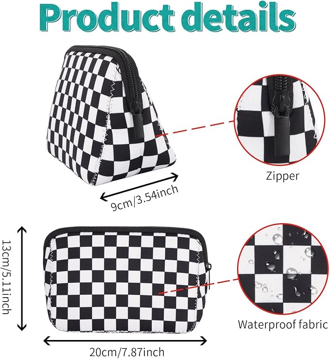 AJLTPA Waterproof Neoprene Cosmetic Bag, Black Checkerboard