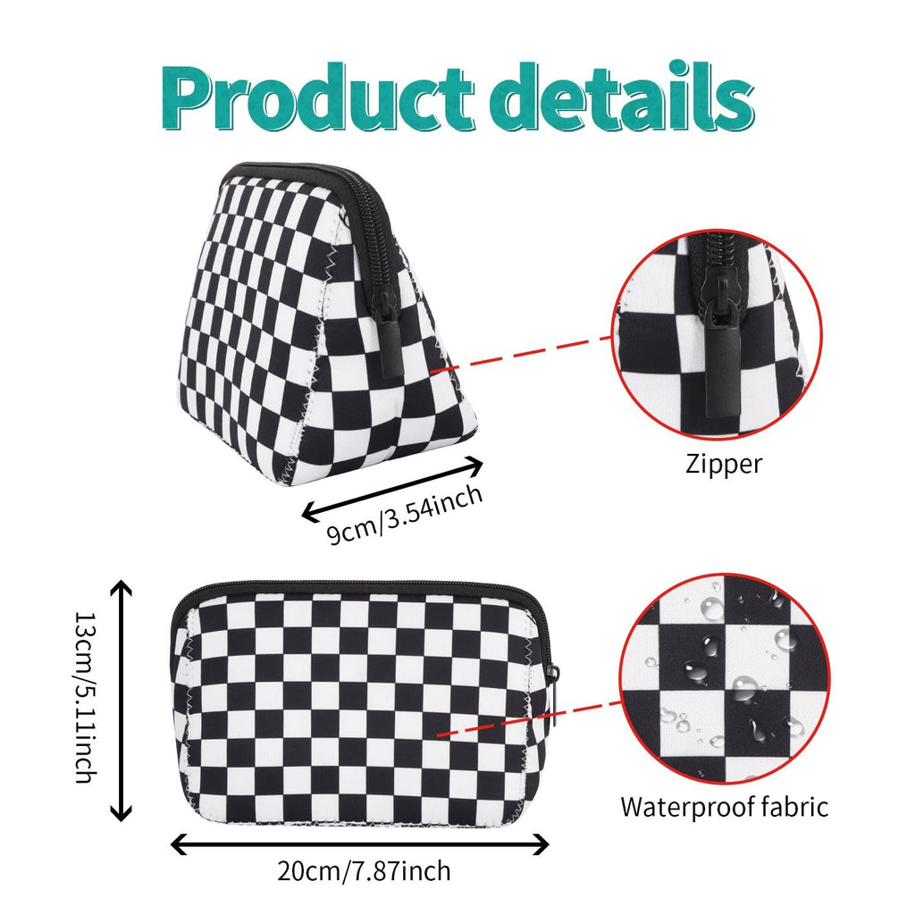 AJLTPA Waterproof Neoprene Cosmetic Bag, Black Checkerboard