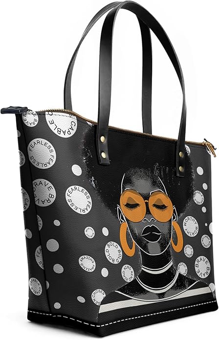 Afroyla African Black Women's Leather Tote Bag, Large Size, Premium Leather, Perfect Presents For Women (Fahari, Premium Vegan Leather)