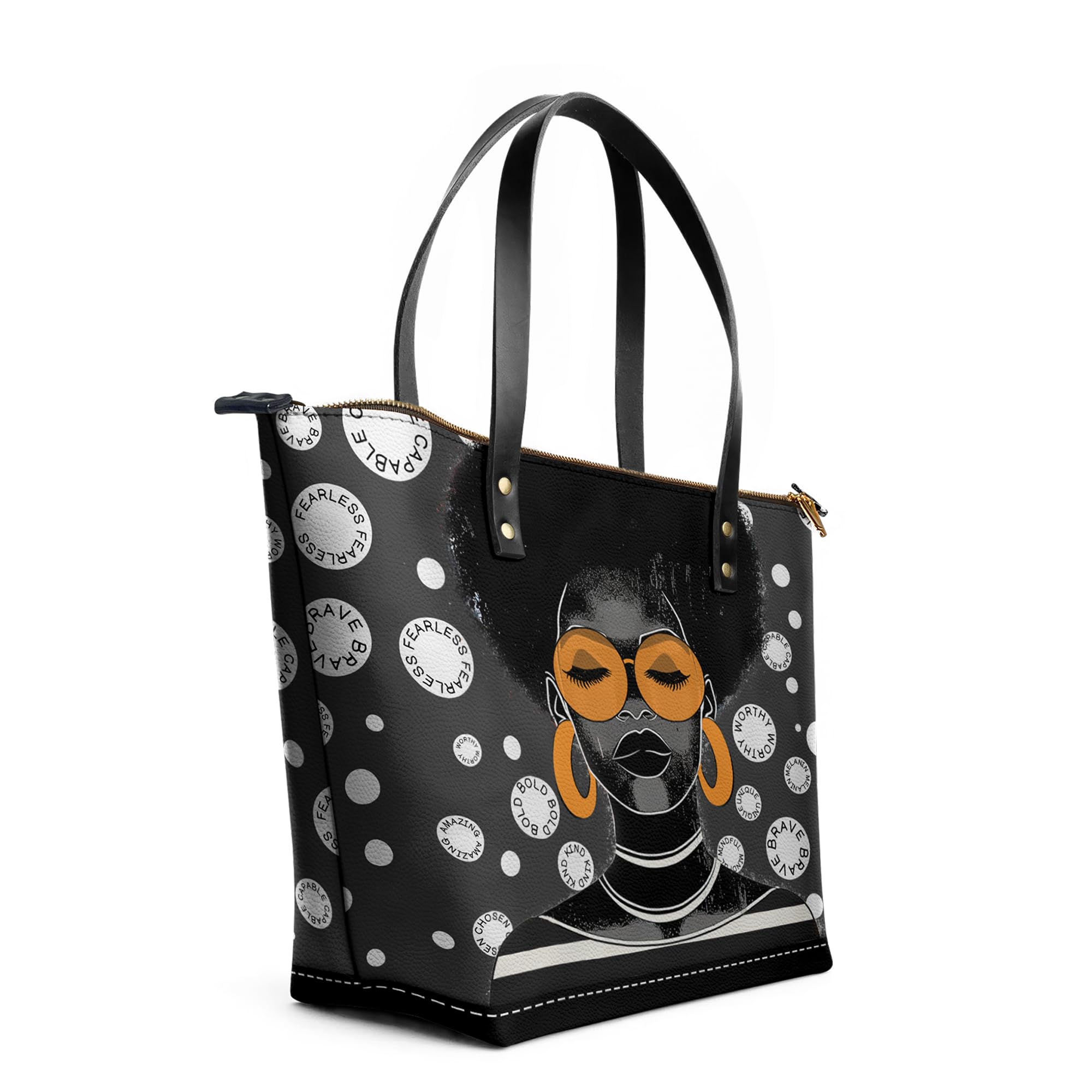 Afroyla African Black Women's Leather Tote Bag, Large Size, Premium Leather, Perfect Presents For Women (Fahari, Premium Vegan Leather)