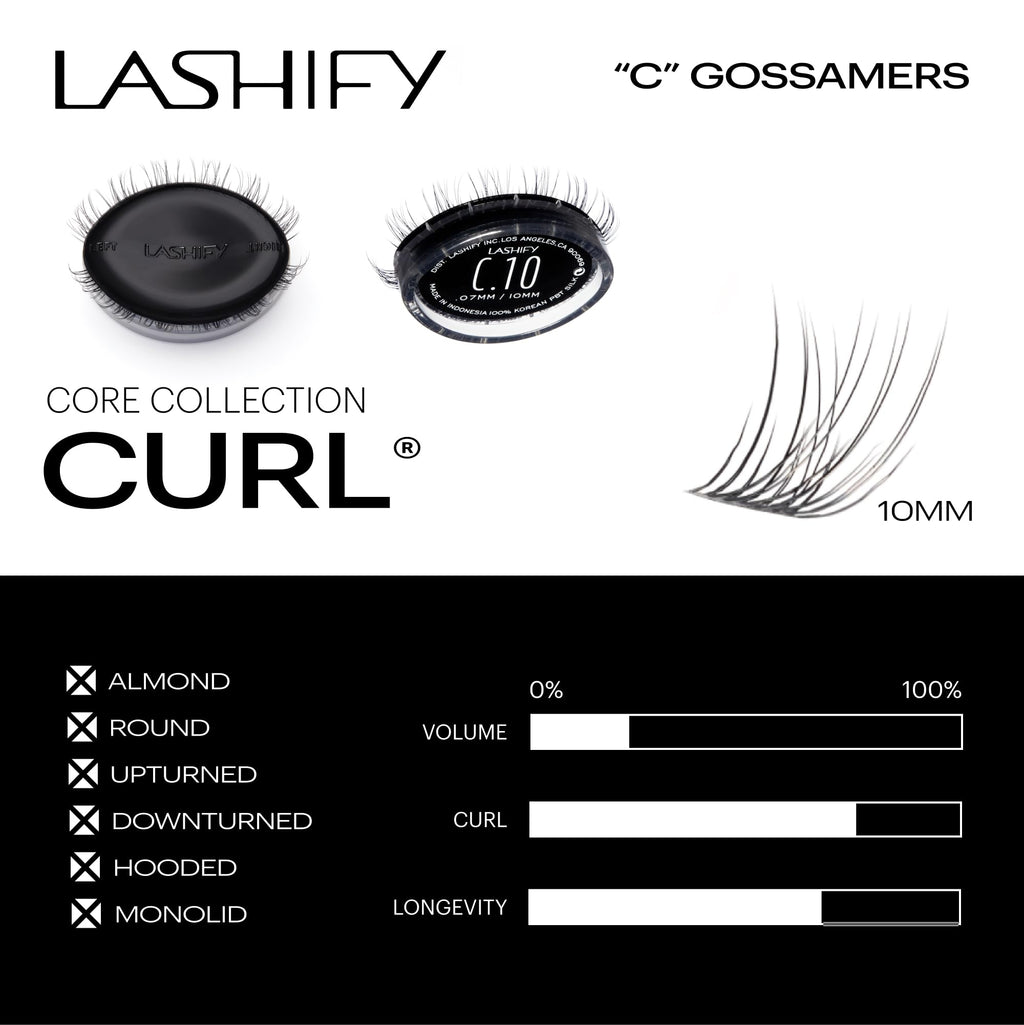 Lashify Curl 10mm Gossamer DIY Eyelash Extensions Refill, Black, Easy False Eyelashes for a Natural Look