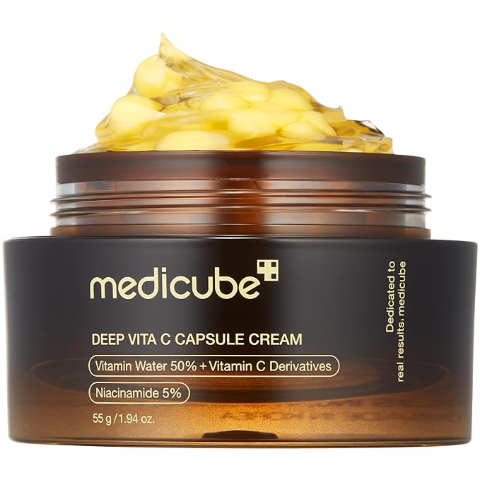 medicube Capsule Cream with Deep Vitamin C | Liposome Vitamin C Golden Capsule for Radiance & Firm-Looking Skin | Hydrating Glow Gel Texture | Korean Skincare, 1.94 oz