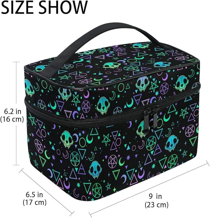MNSRUU Goth Makeup Bag, Gothic Skull Makeup Organizer Bags Toiletry Bag Box Travel Cosmetic Bag Make Up Train Case for Women Teen Girl Ladies