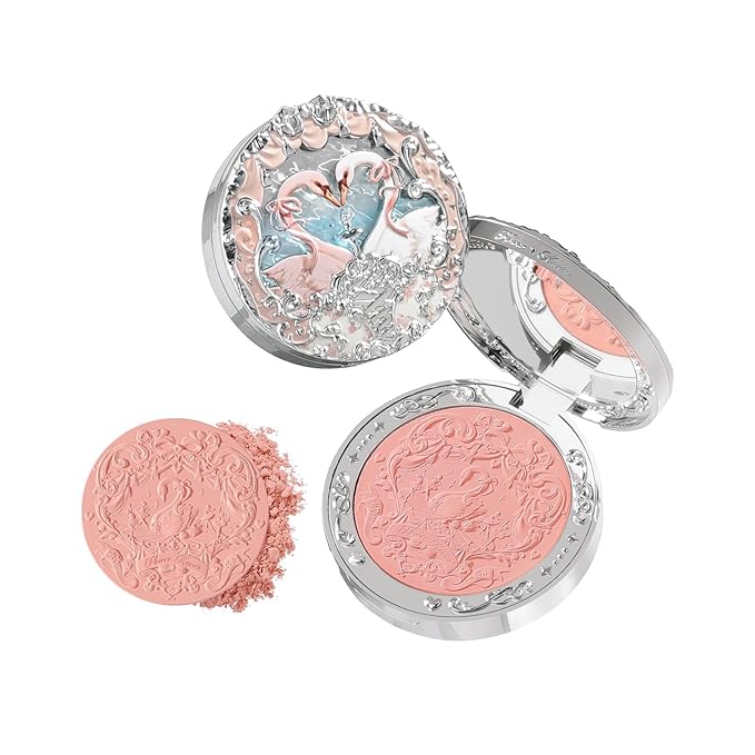 Flower Knows Swan Ballet Embossed Blush,Warm Peachy Pink Matte Powder Blush for Cheeks,Buildable & Blendable Face Makeup,Soft Long-Lasting Cute Make Up for Women & Girls,0.17 Oz(05 Dreamy Season)