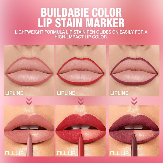 12Pcs Matte Retractable Lip Liner Set, Assorted Nude Shades Makeup Kit