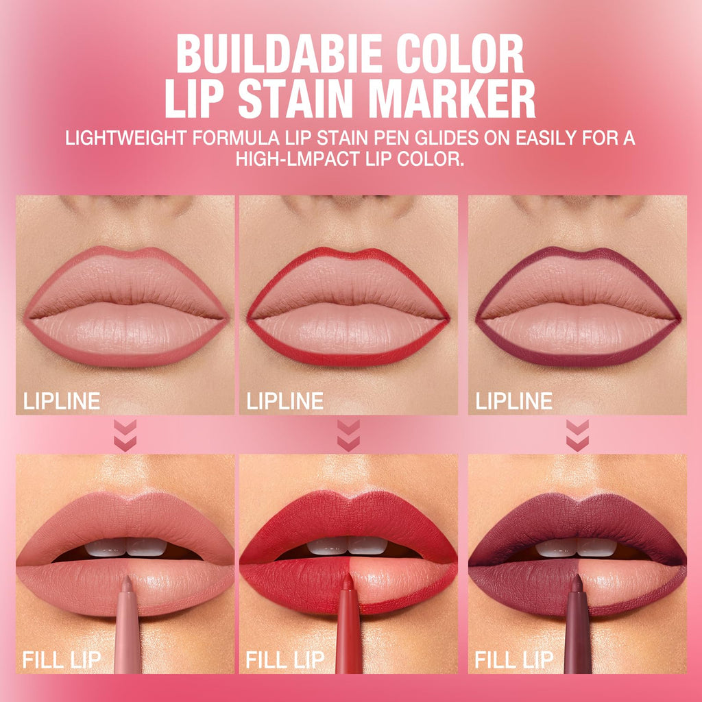 12Pcs Matte Retractable Lip Liner Set, Assorted Nude Shades Makeup Kit