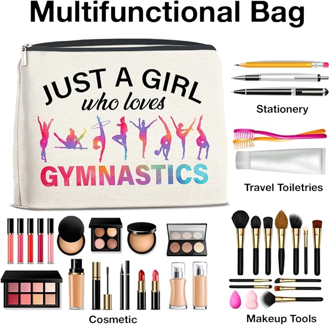 UPNEGE Gymnastics Gifts Makeup Bag Gymnastics Gifts for Women Cheerleader Gymnast Cosmetic Bag Just a Girl Who Loves Gymnastics Zipper Makeup Pouch Gift