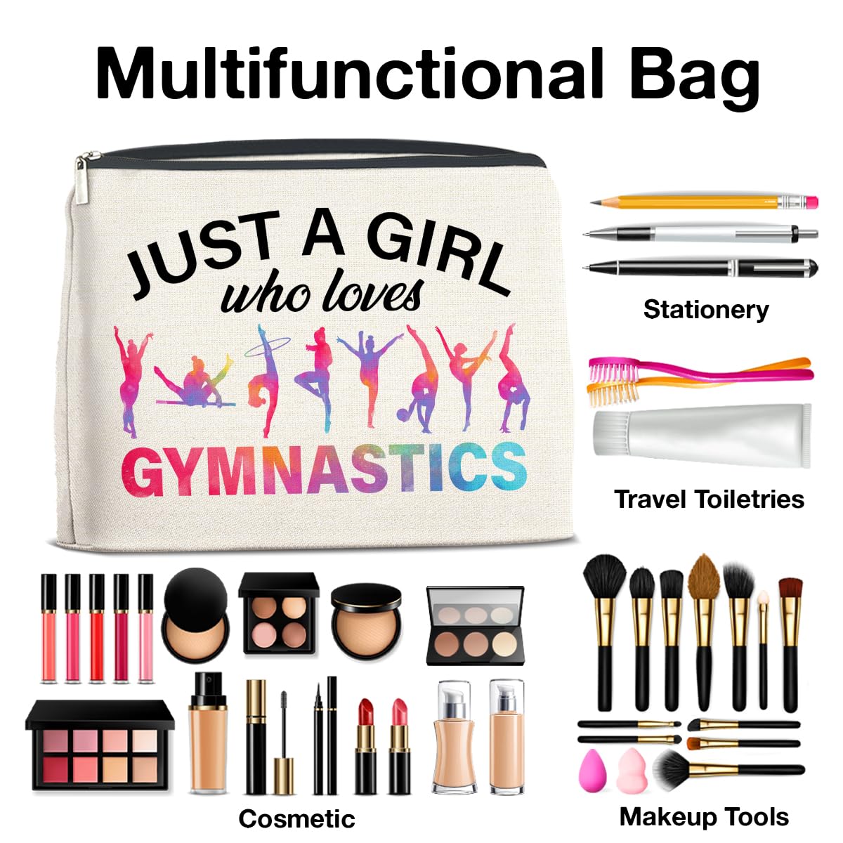 UPNEGE Gymnastics Gifts Makeup Bag Gymnastics Gifts for Women Cheerleader Gymnast Cosmetic Bag Just a Girl Who Loves Gymnastics Zipper Makeup Pouch Gift
