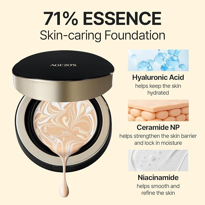 [Vegan] AGE20'S Signature Essence Pact | Pack of 1 | 41N MOCHA | Korean Cushion Foundation | Cream Foundation, Dewy & Glow Finish, Natural Coverage, SPF 50+