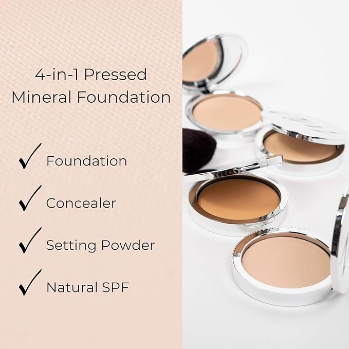 Advanced Mineral Makeup 4-in-1 Pressed Foundation Powder with Natural SPF, Concealer & Finishing for Medium to Full Coverage Foundation, Mineral-Based (Taylor,.35 oz)