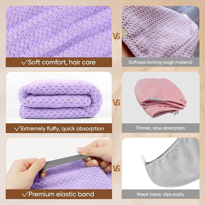 HOMEXCEL 5PK Microfiber Hair Towels, 40x20 in, Soft&Fast Drying for Long Hairs