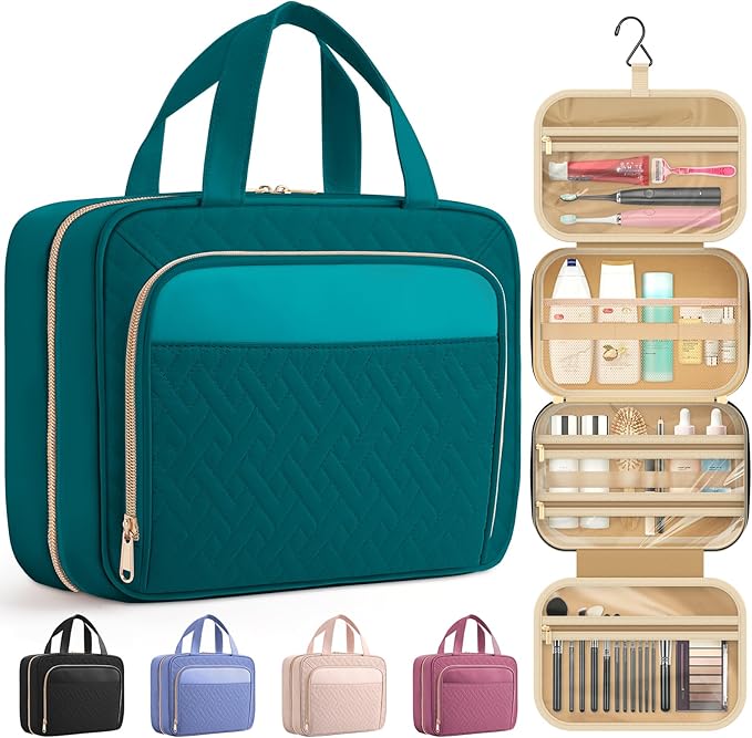 HOTOR Hanging Travel Toiletry Bag Women Men, Teal, Medium