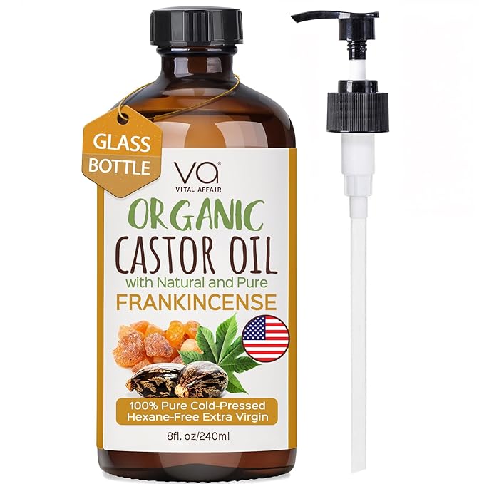 Organic Castor Oil with Frankincense Oil 8oz Glass Bottle For Face & Hair