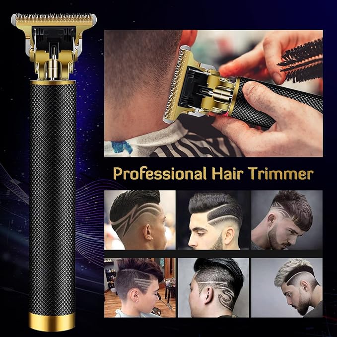 PXLISIE Professional Cordless Hair Clipper and Trimmer for Men, T Blade Zero Gapped Rechargeable Beard Shaver, Hair Cutting Kit With Ear Spoon Tool Set, Black