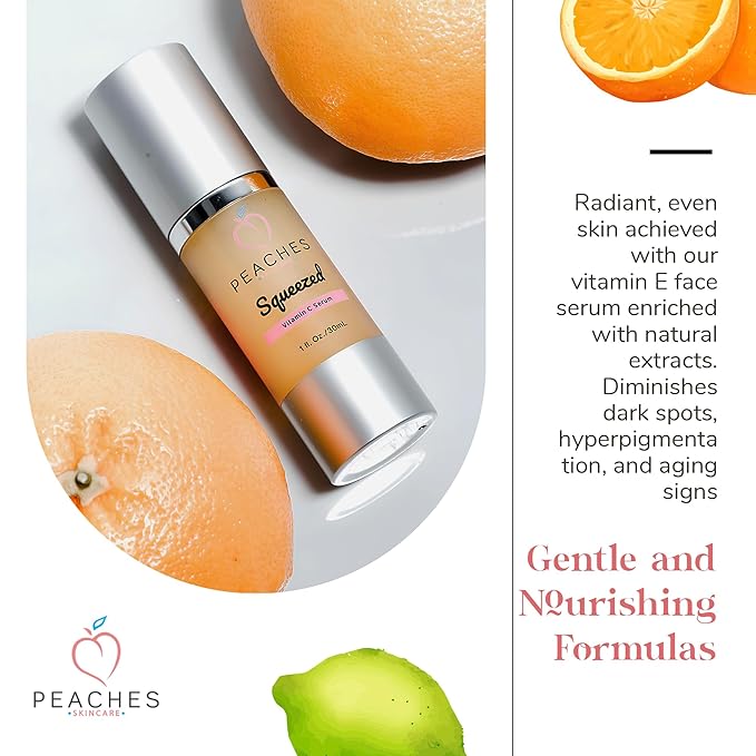 Peaches Skin Care Vitamin C Serum with Kakadu Plum and CoQ10, 1 fl oz