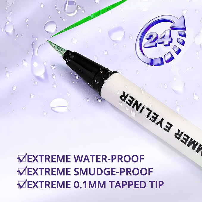 Wismee Metallic Neon Liquid Eyeliner, Glitter Neon Colored Eyeliners Pen, High Pigmented, Waterproof Smudge-Proof and Long-Lasting Metallic Eye Makeup for Halloween Christmas,Shimmer Red