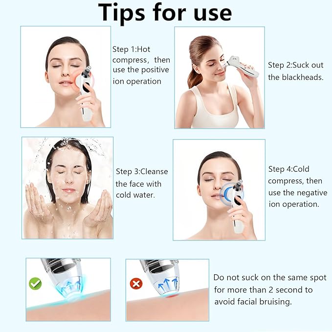 SJIE Blackhead Remover Vacuum Face Suction Pore Cleaner with Hot&Cold Compress Positive&Negative Ion Massage Nose Whitehead Remover Pimple Sucker with 5 Probes Pore Extractor Tool… (White)