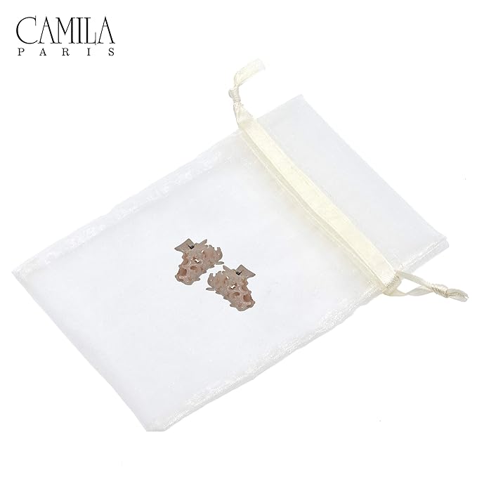 Camila Paris CP2401/2 Set of 2 French Hair Clip for Women, Small Amber, Antique, Girls Hair Claw Clips Jaw Fashion Durable and Styling Hair Accessories for Women, Made in France