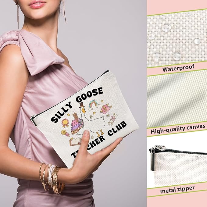 BQXH Teacher Gifts Makeup Bag, Funny Goose Cosmetic Bag, Teacher Appreciation Gift Organizer Zipper Pouch Retirement Graduation Novelty Gag Gift for Women Girls New Teachers Coworker Friends