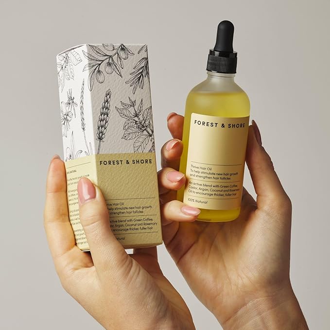 Forest & Shore Hair Growth Oil, 100% Natural, with Caffeine, Biotin, Castor, Argan & Rosemary, Effective Serum for Damaged Hair