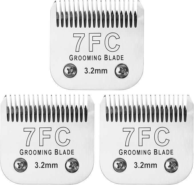 MEMIRY 3 Pcs Size 7FC Detachable Dog Grooming Blades, Compatible with Andis, Oster A5, Wahl KM10 Series Clippers, Cut Length 3.2mm, Silver (7FC 3.2mm, 3Packs)