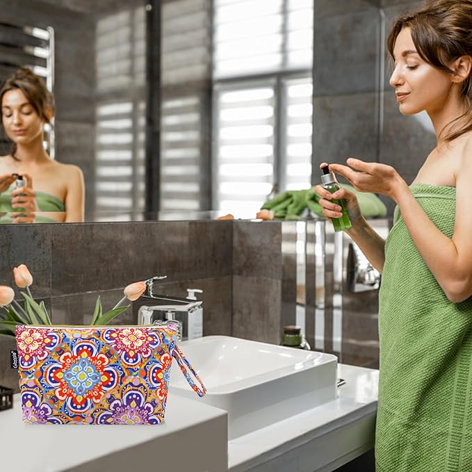 Gloppie Small Makeup Bag for Purse Boho Cosmetic Sunscreen Bags for Women