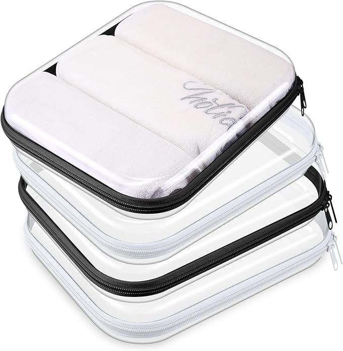Hoolerry 4 Pcs Hard Clear Zipper Case Makeup Bags Plastic Zipper Pouch Transparent Storage Box Containers for Cosmetics, Snacks, Building Blocks, Puzzles(Clear,9.8 x 7.9 x 2 in,Black and White)
