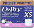 LivDry Adult Incontinence Underwear, Overnight Comfort Absorbency, Leak Protection, X-Small (88 Count)